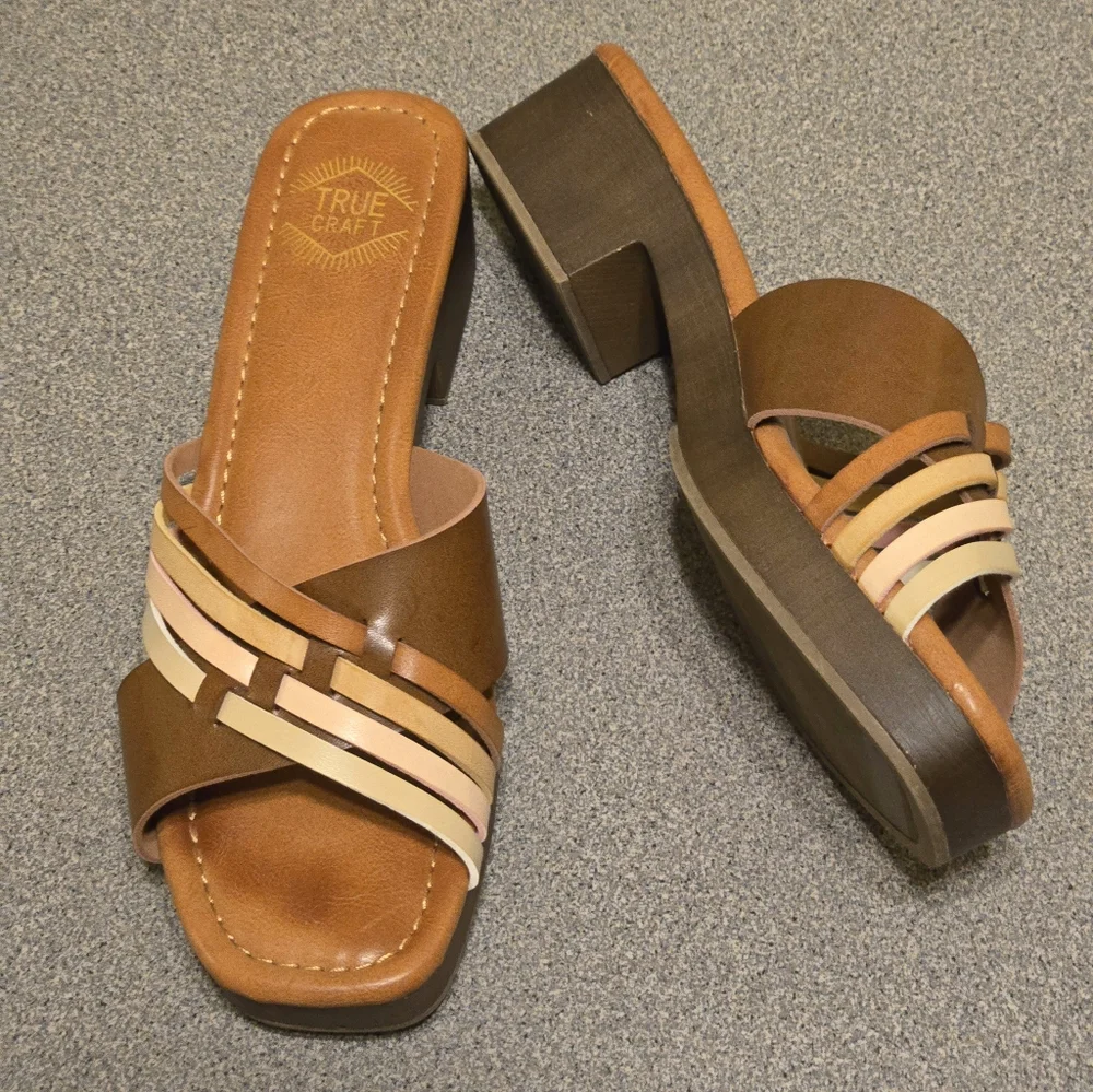 True Craft Klick Strappy Sandal Tan MultiColor Women's Size 8 - Picture 1 of 7